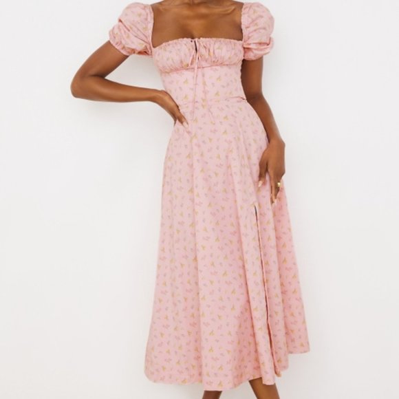 House of CB 'Tallulah' Pink Floral Puff Sleeve Midi Dress - Picture 5 of 6